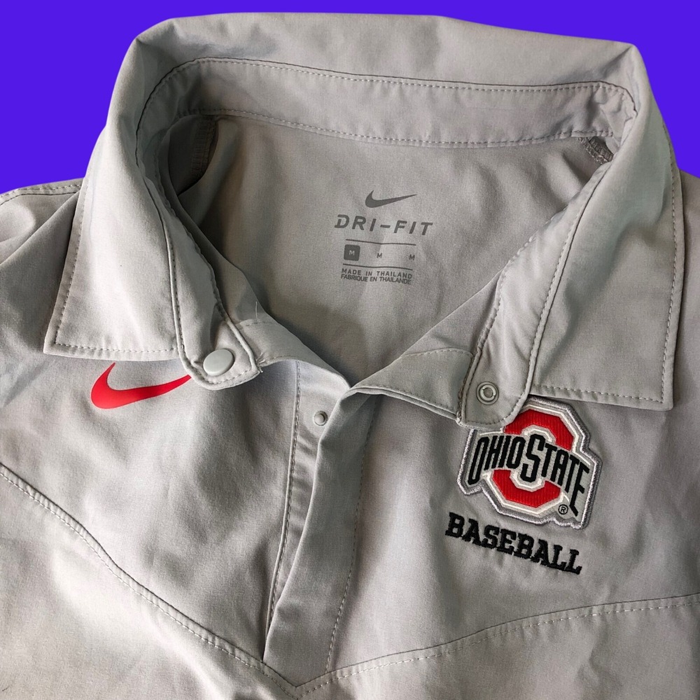 Nike Ohio State Buckeyes Polo Shirt Mens M Baseball On-Field Dri-FIT Grey Snap